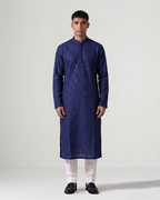 Blue Handwoven Tussar Silk Embroidered Kurta