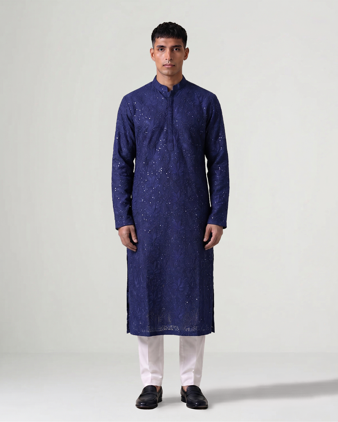 Blue Handwoven Tussar Silk Embroidered Kurta