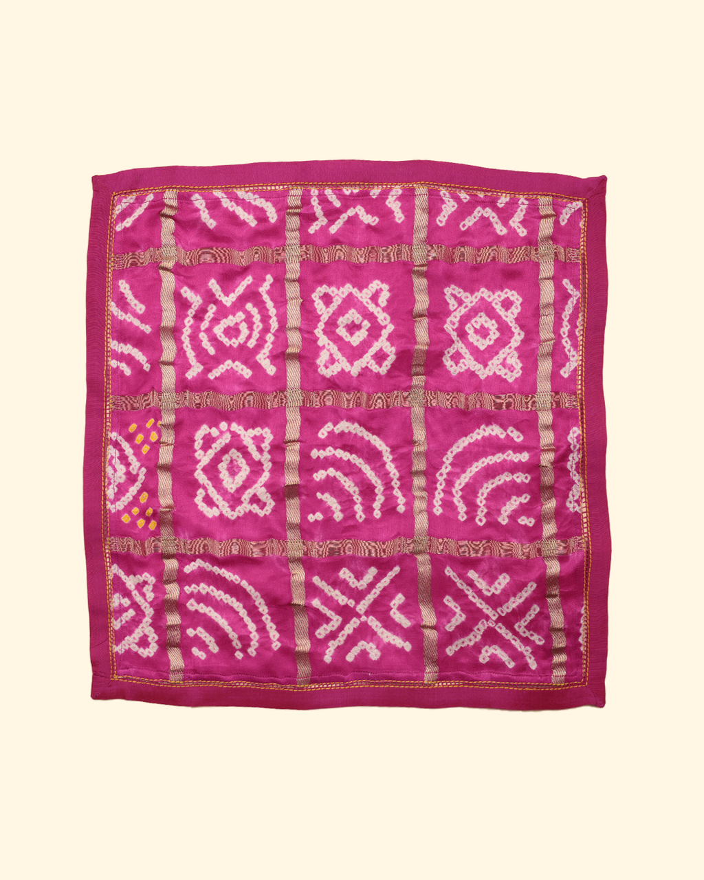 Pink Handwoven Bandhani Silk Pocket Square