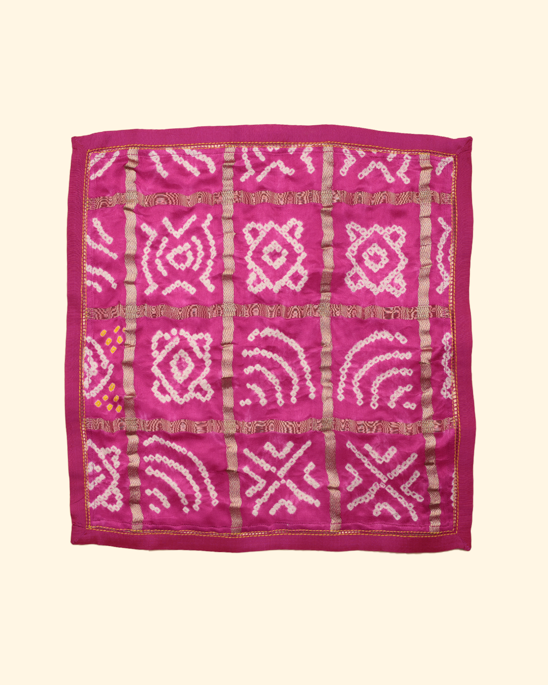 Pink Handwoven Bandhani Silk Pocket Square