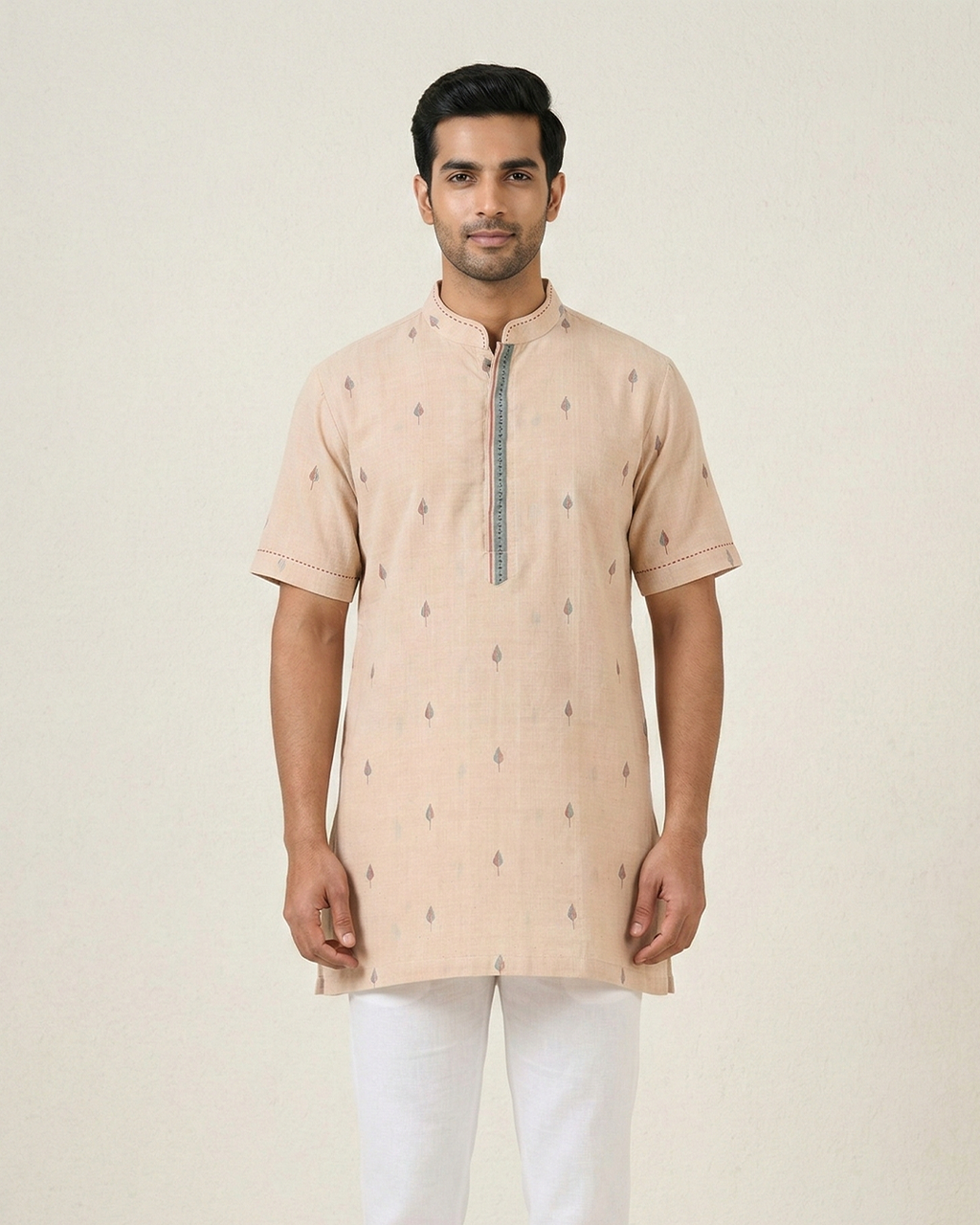 Peach Handwoven Khadi Short Kurta