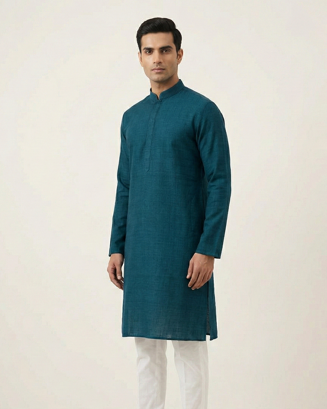 Blue Handwoven Matka Silk Kurta