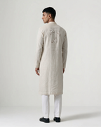 Off White Handwoven Matka Silk Kurta with Avian Embroidery