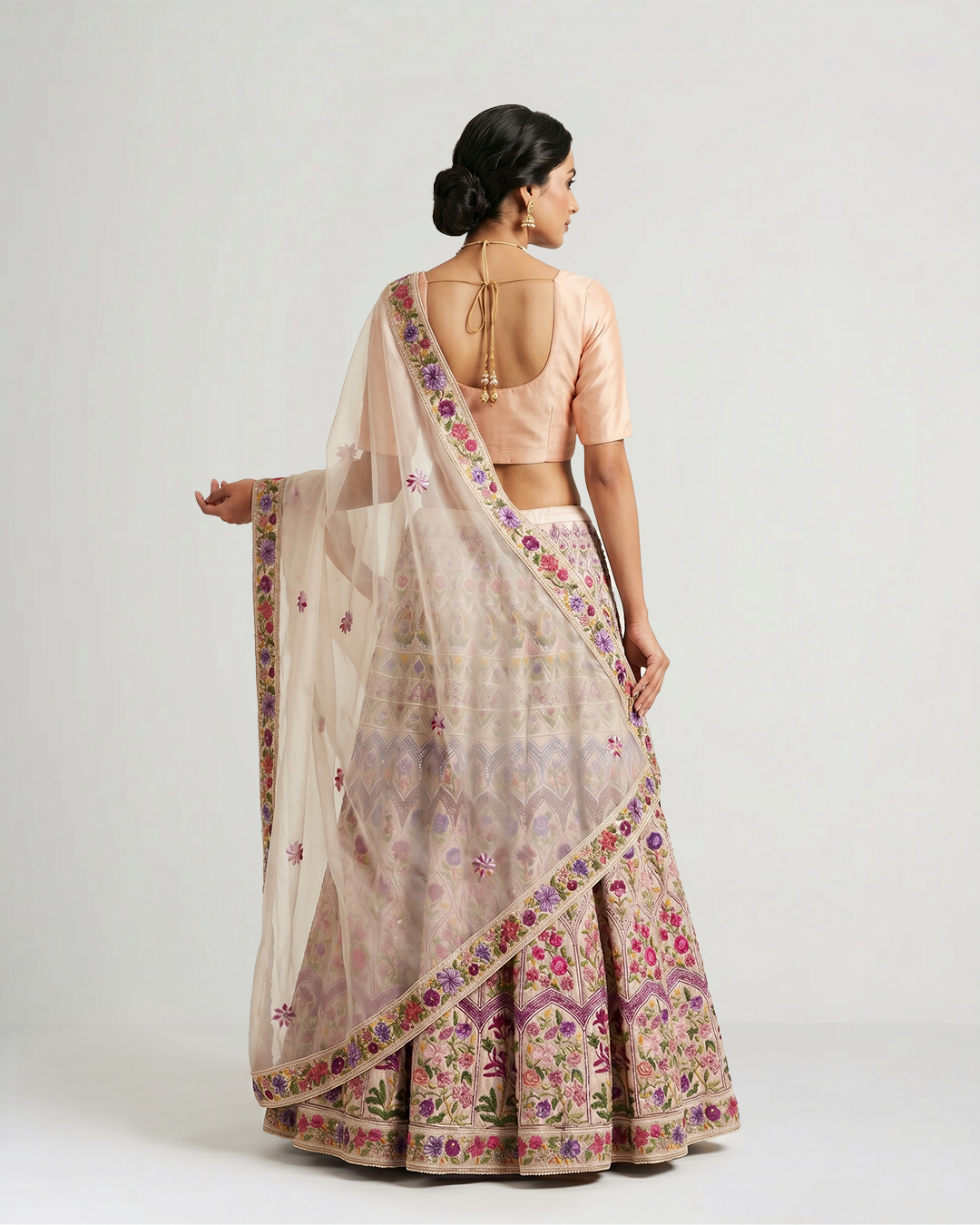 Pink Hand-Embroidered Lehenga with Floral Artistry