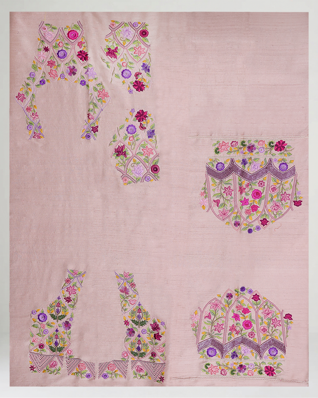 Pink Hand-Embroidered Lehenga with Floral Artistry