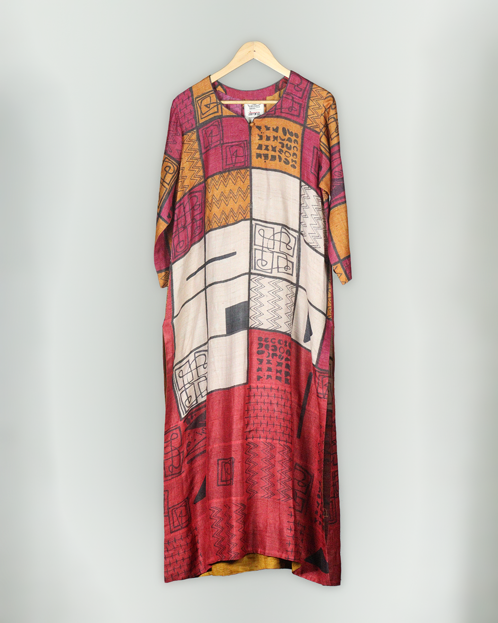 Beige Hand Block Printed Tussar Silk Kurta Set