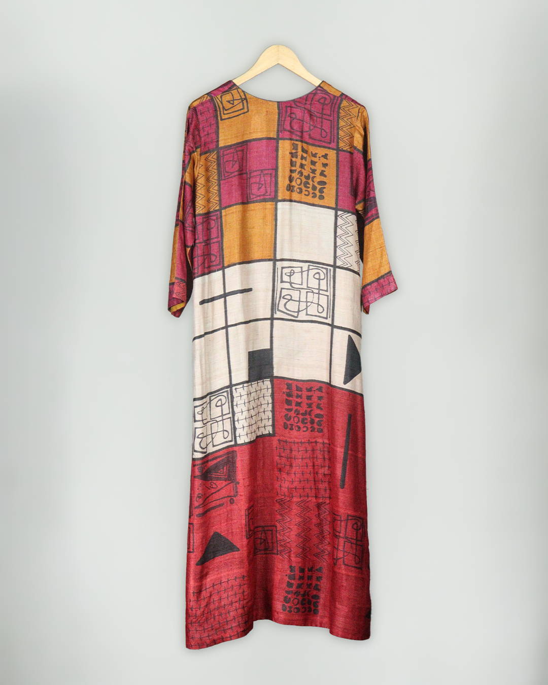 Beige Hand Block Printed Tussar Silk Kurta Set