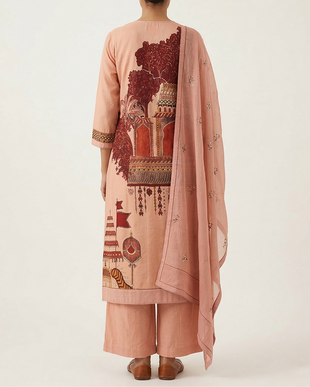 Pink Handpainted Nayaka Kalamkari Mul Cotton Kurta Set
