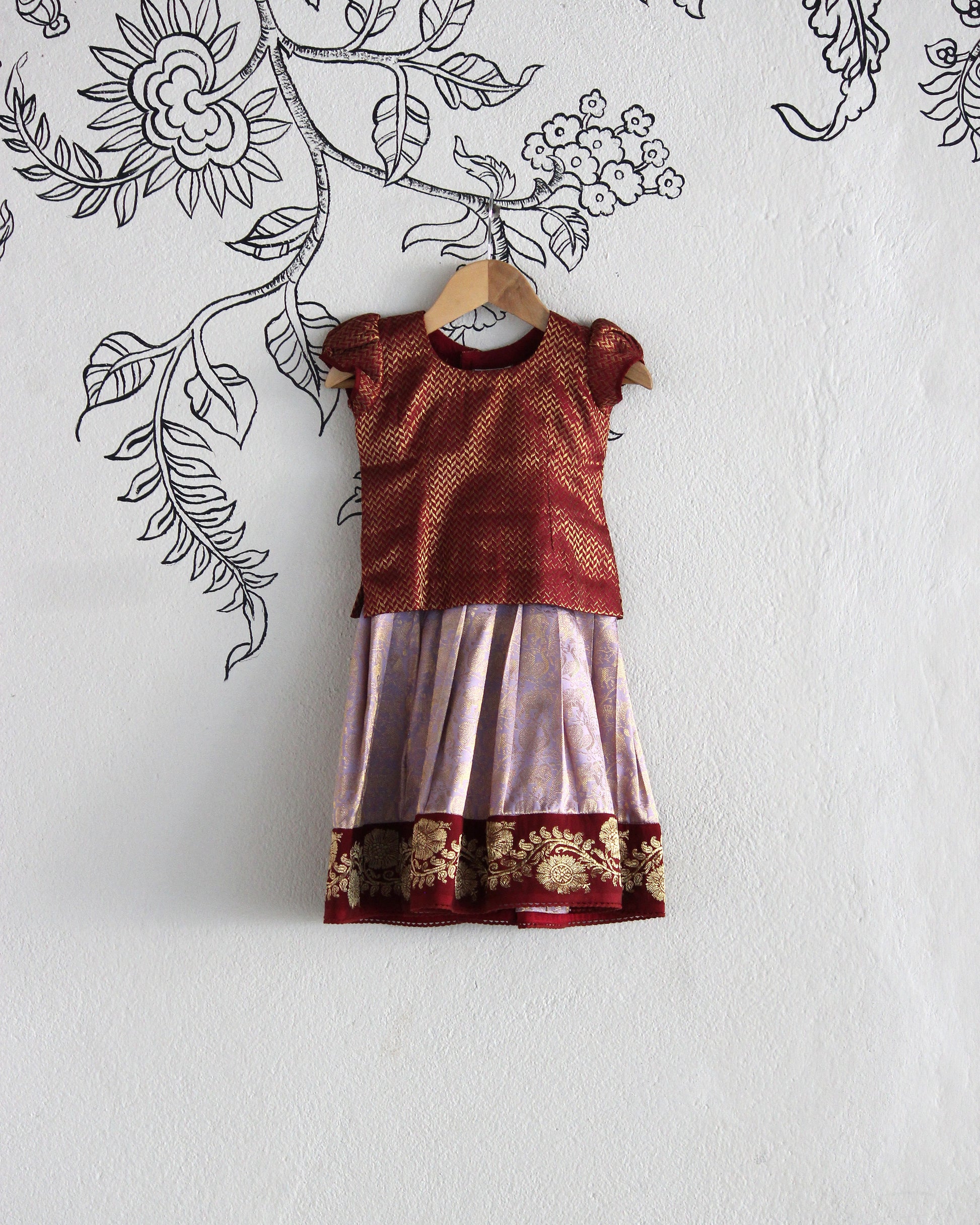 Maroon & Mauve Kanjeevaram Silk Lehenga