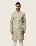Off White Handwoven Chanderi Cotton Printed Kurta