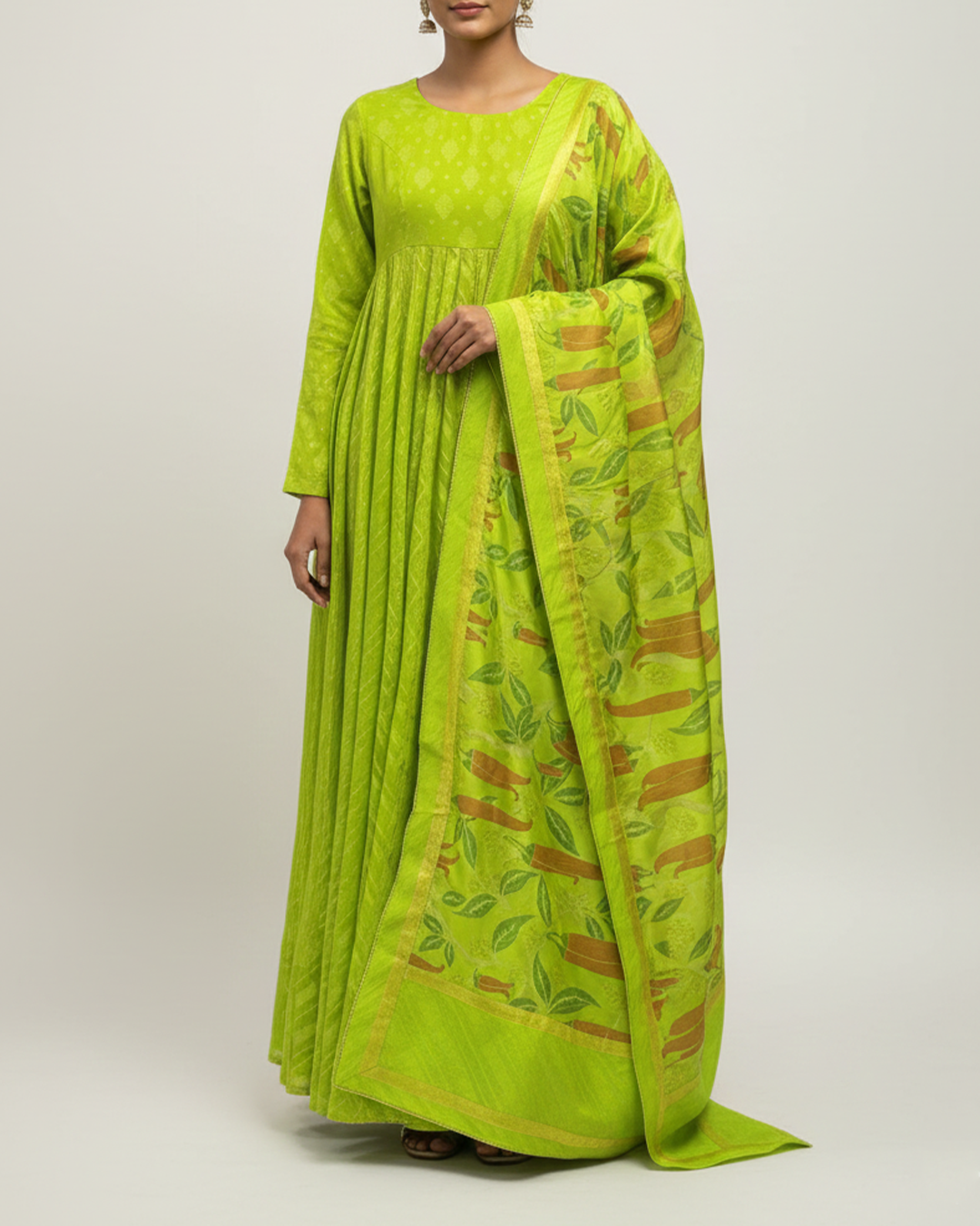 Green Handwoven Banaras Cotton Silk Anarkali