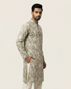 Off White Handwoven Chanderi Cotton Printed Kurta