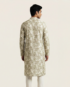 Off White Handwoven Chanderi Cotton Printed Kurta