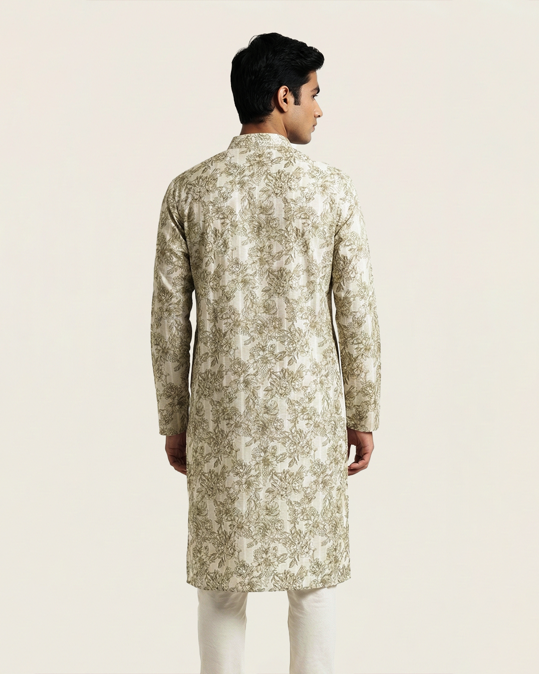 Off White Handwoven Chanderi Cotton Printed Kurta