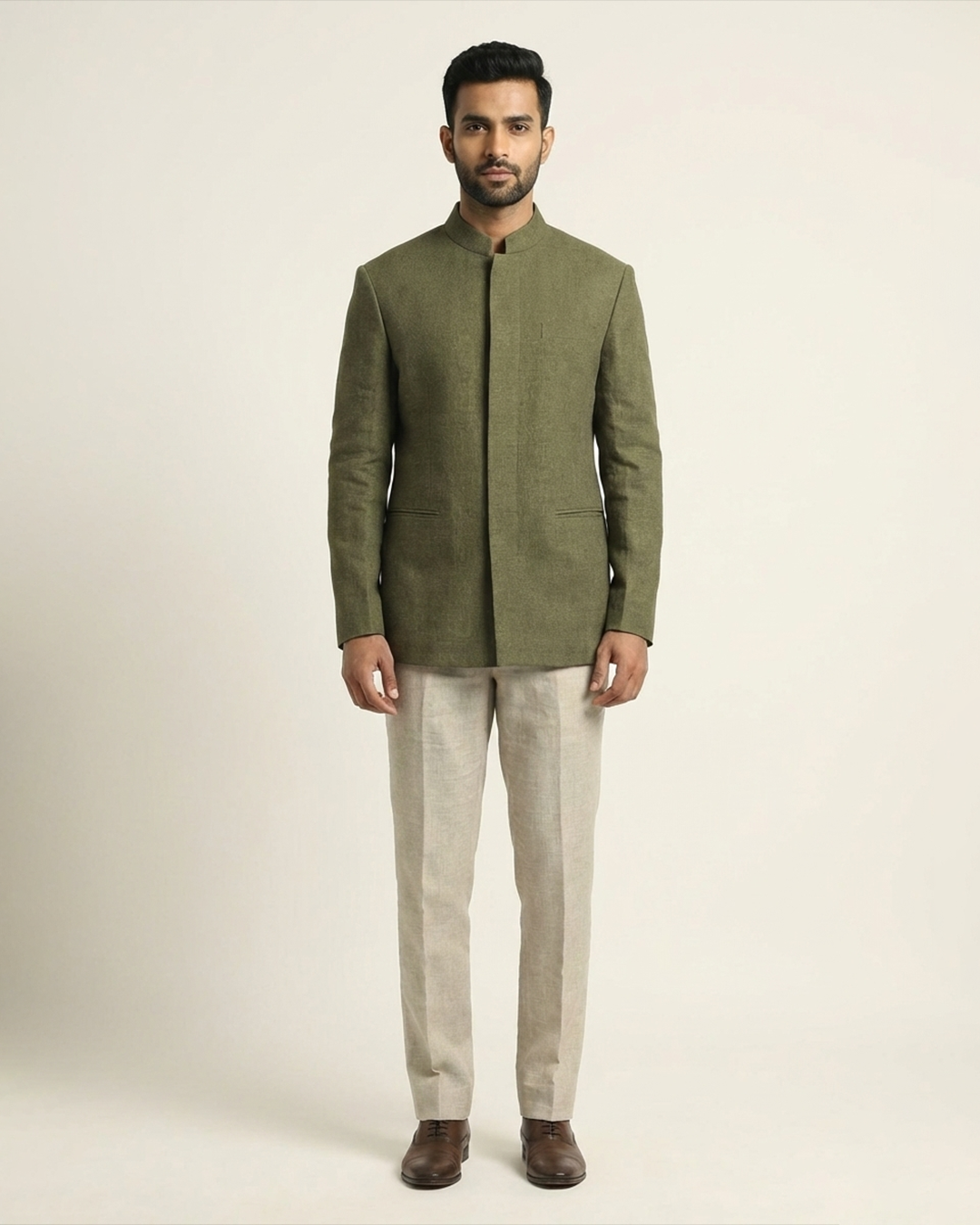 Green Handwoven Matka Katha Embroidery Jacket Set