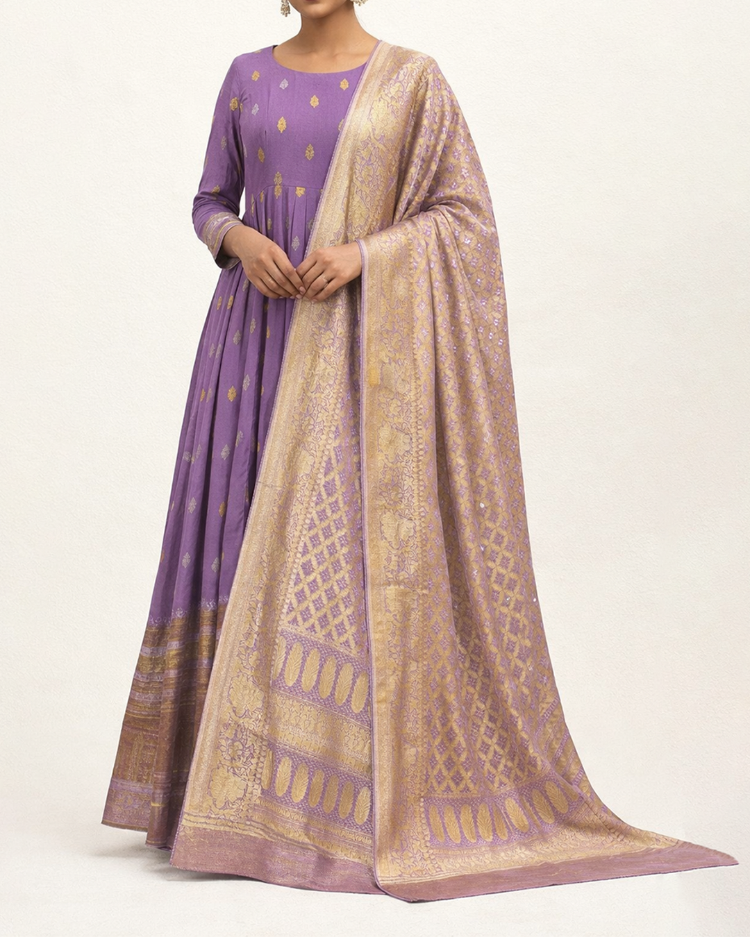 Mauve Handwoven Chiffon Kanjeevaram Anarkali