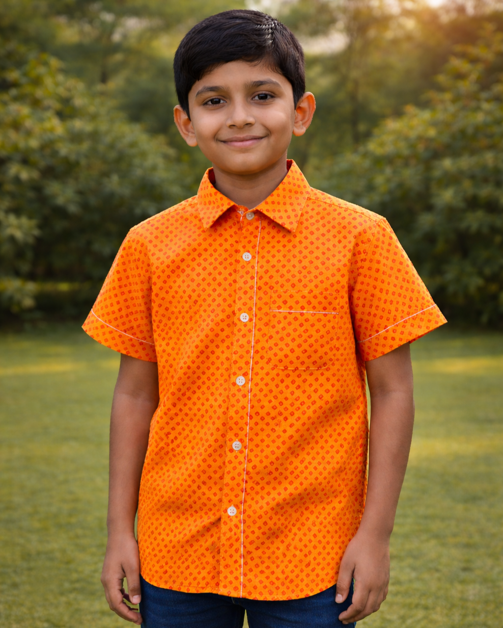 Orange Bandhani Printed Shirt