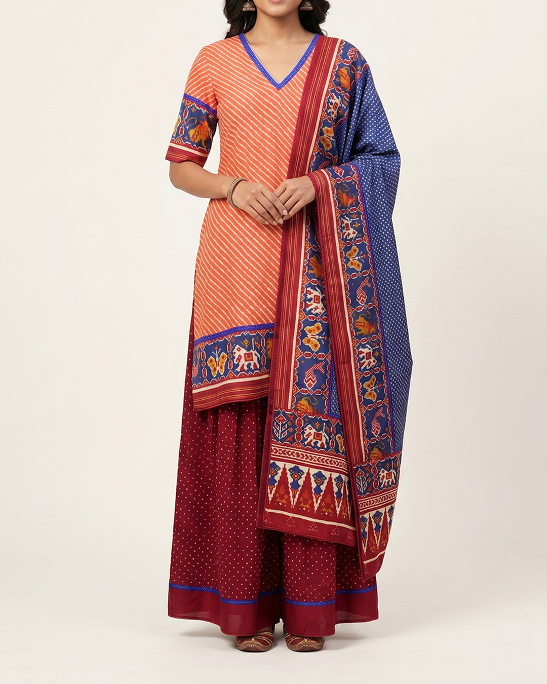 Orange Handwoven Patan Patola Sharara Set