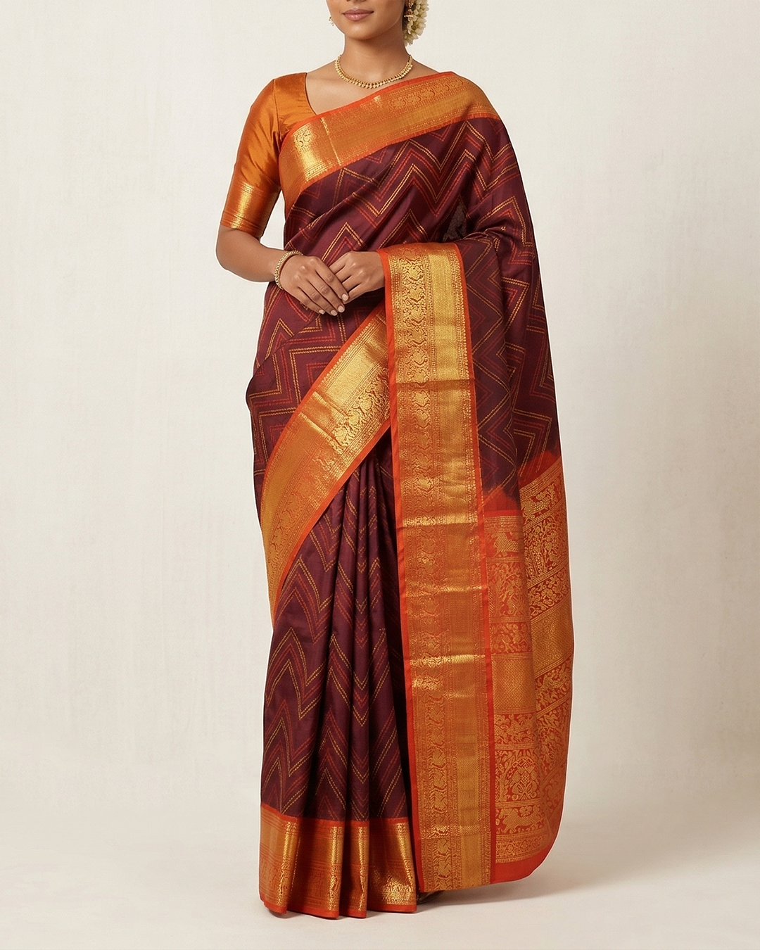 Brown Handwoven Kanjeevaram Silk Saree
