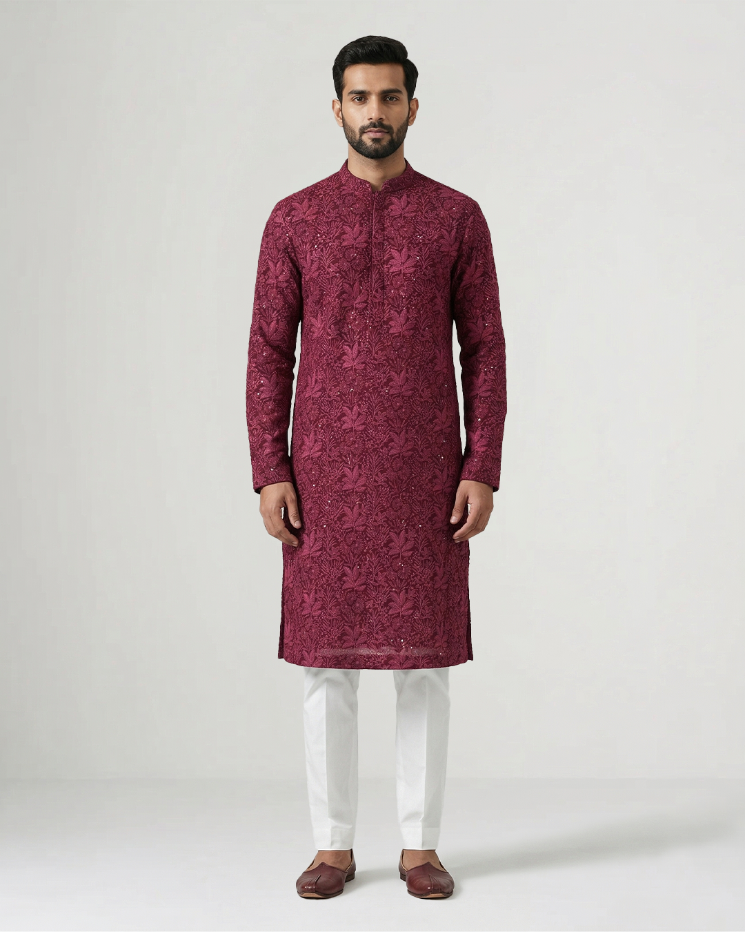 Red Handwoven Tussar Silk Embroidered Kurta