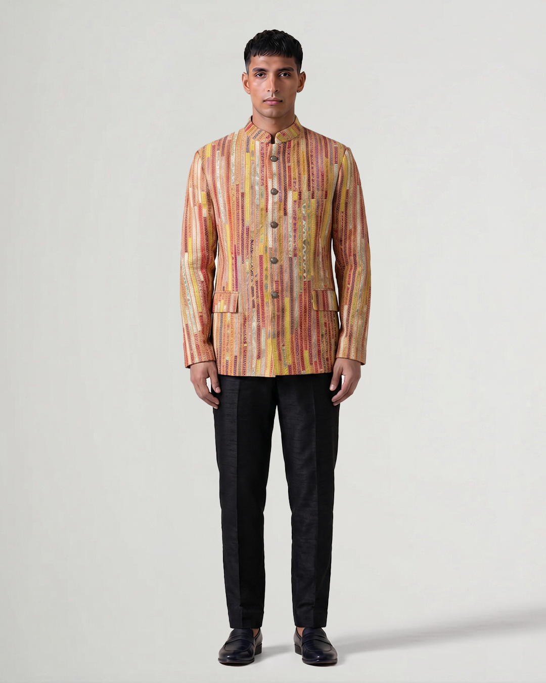 Gaurang Men × Paiwand Multi-Weave Bandhgala - Yellow