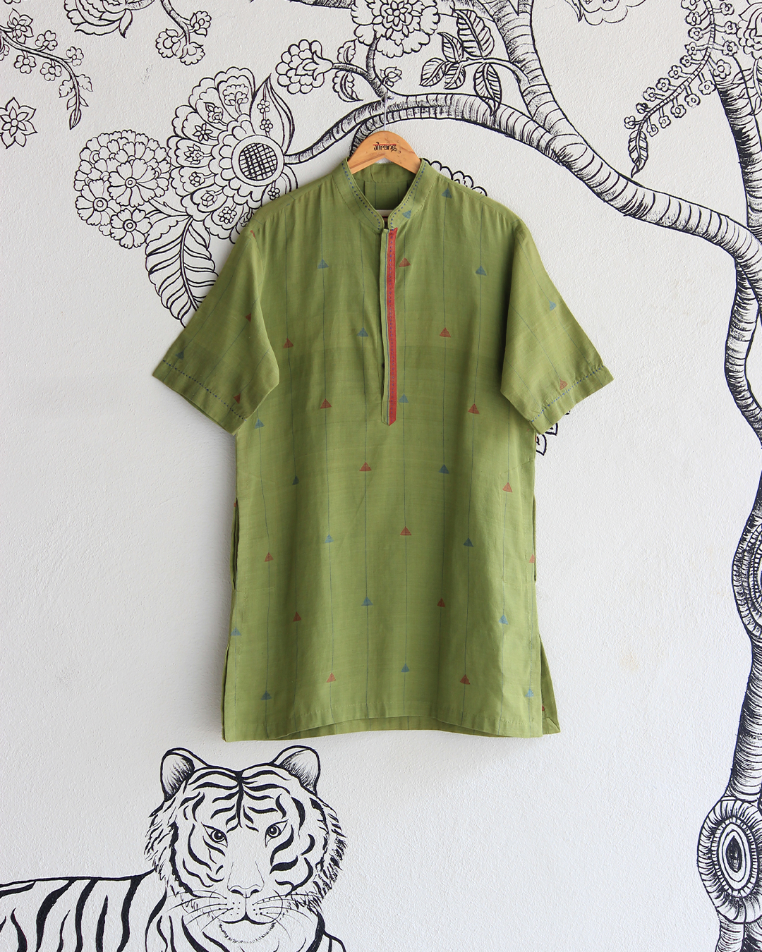 Green Handwoven Khadi Short Kurta