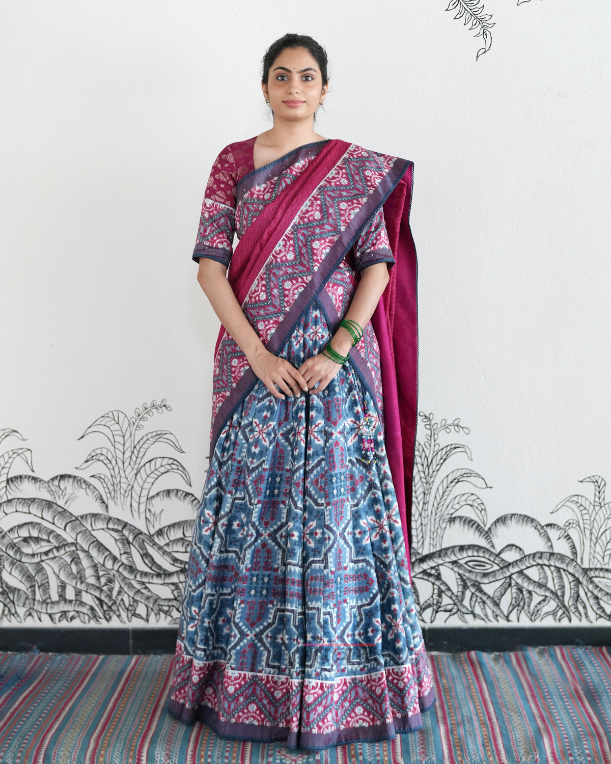 Indigo Handwoven Silk Double Ikat Lehenga