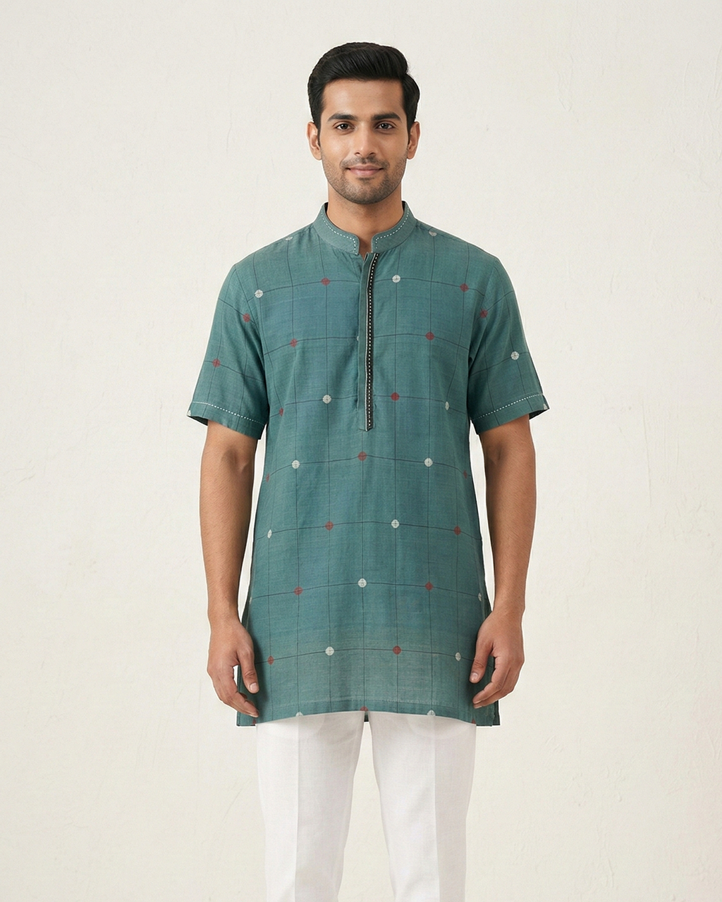 Molly Robins Green Handwoven Khadi Short Kurta