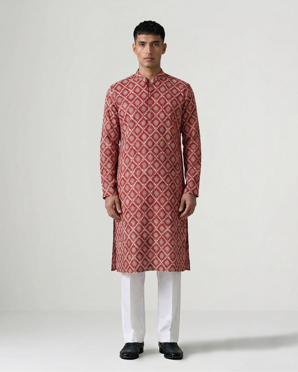 Red Handwoven Khadi Double Ikkat Kurta