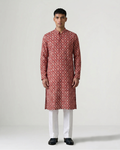 Red Handwoven Khadi Double Ikkat Kurta