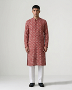 Red Handwoven Khadi Double Ikkat Kurta