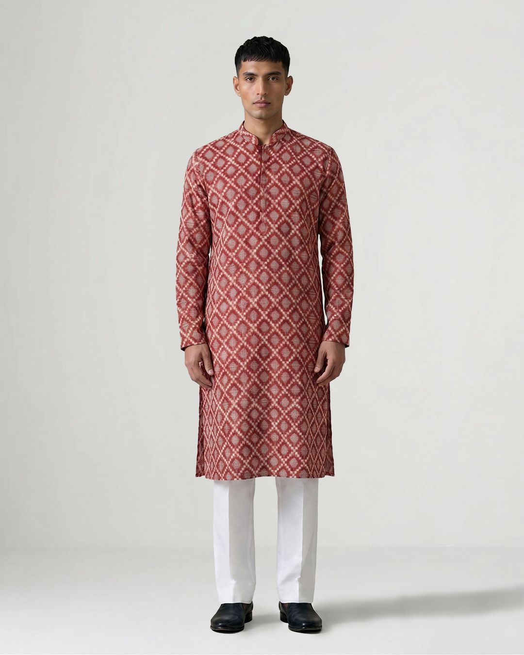 Red Handwoven Khadi Double Ikkat Kurta