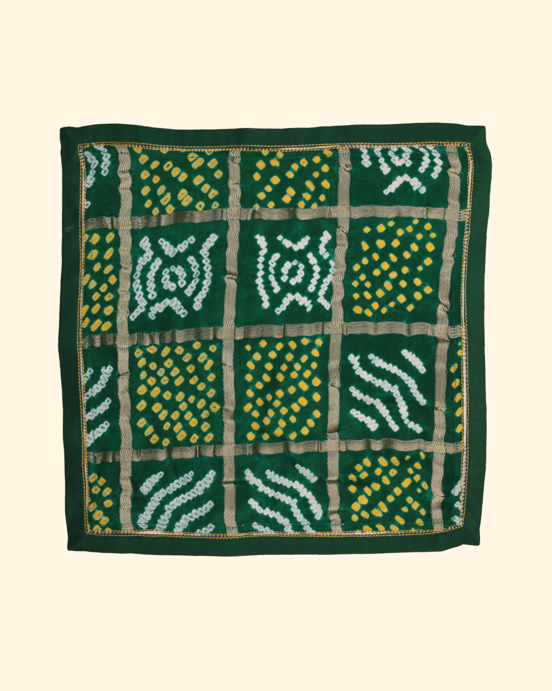 Green Handwoven Bandhani Silk Pocket Square