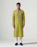 Green Handwoven Kota Kurta with Parsi Gara Embroidery