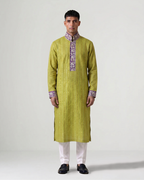 Green Handwoven Kota Kurta with Parsi Gara Embroidery