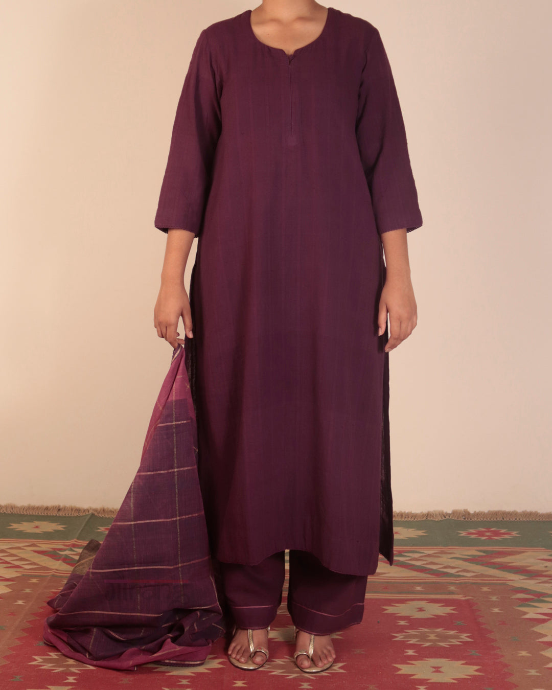 Purple Jamdani Kurta Set
