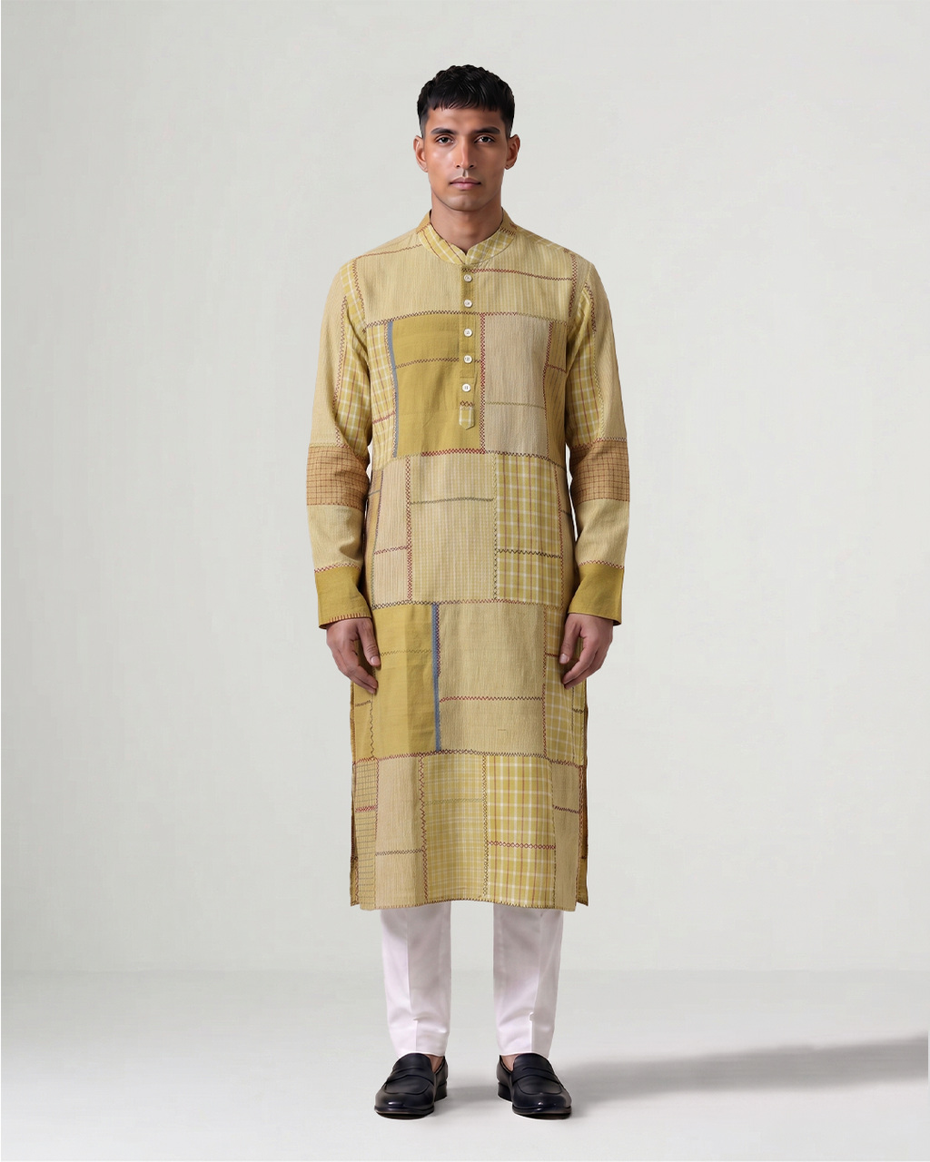 Yelloe Handwoven Cotton Patchwork Kurta