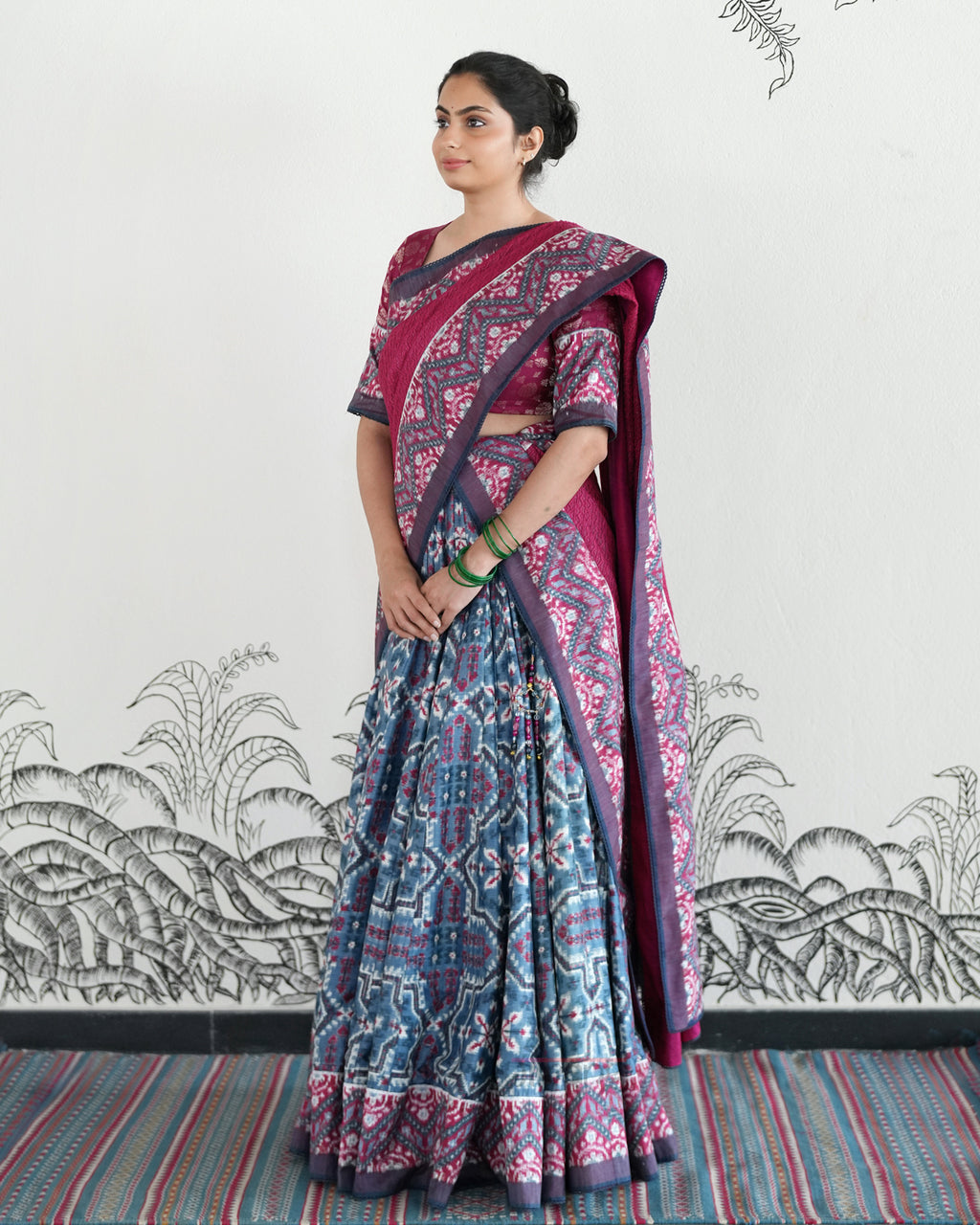 Indigo Handwoven Silk Double Ikat Lehenga