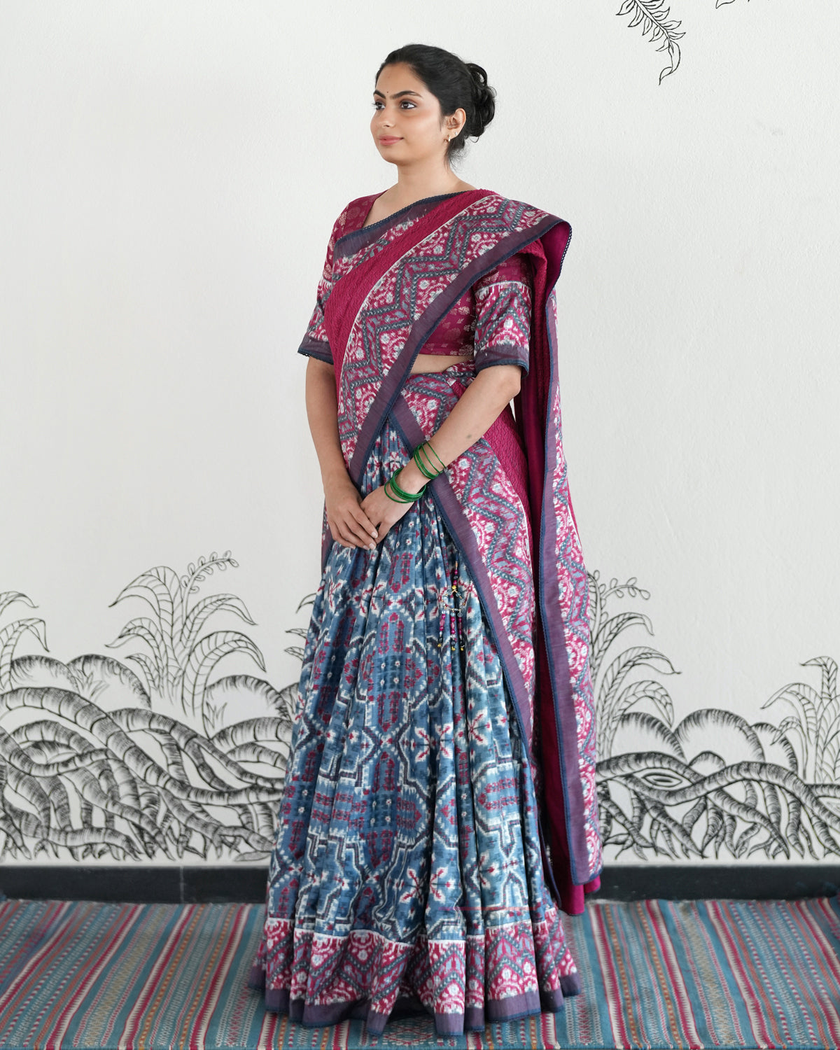 Indigo Handwoven Silk Double Ikat Lehenga