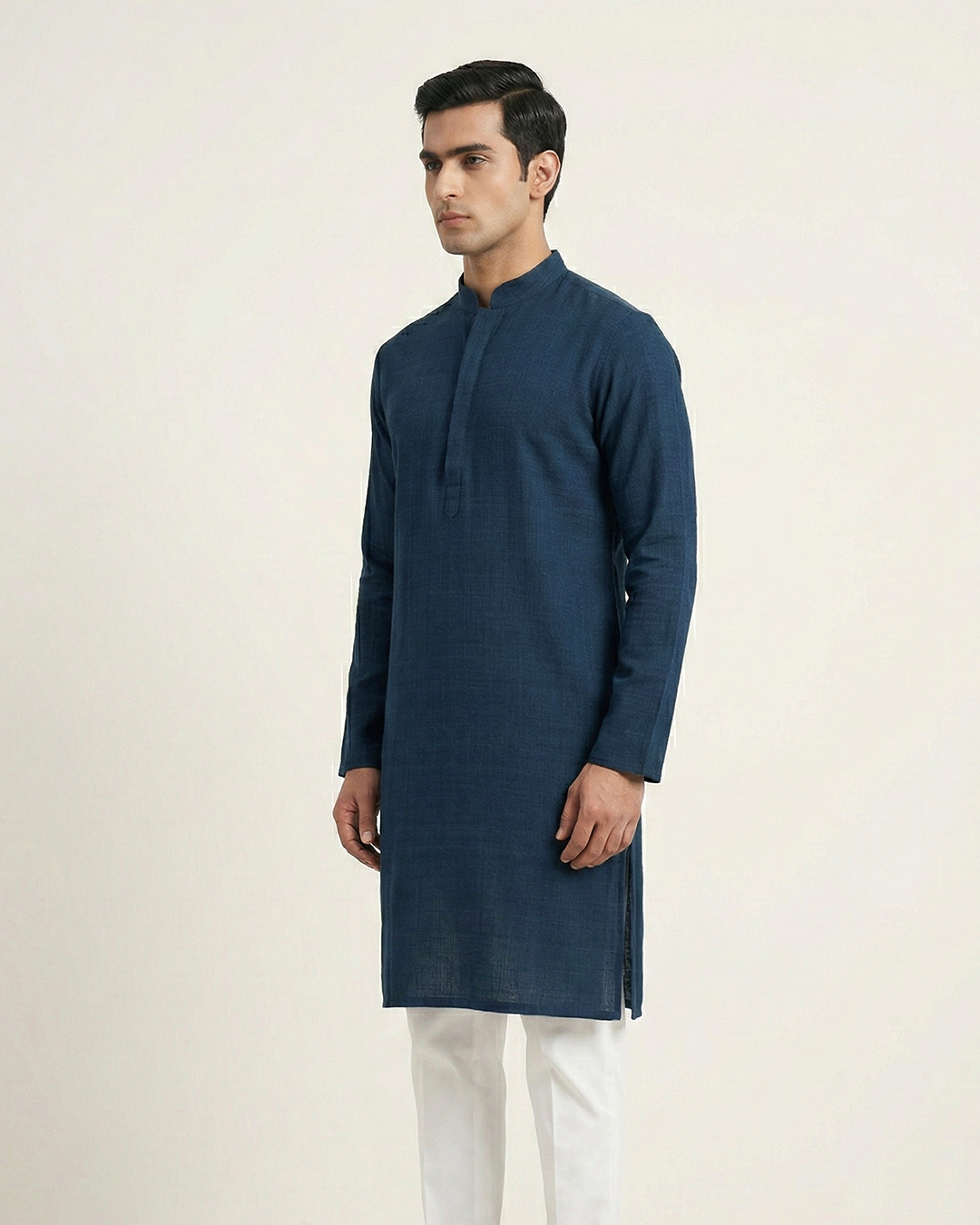 Indigo Handwoven Matka Silk Kurta
