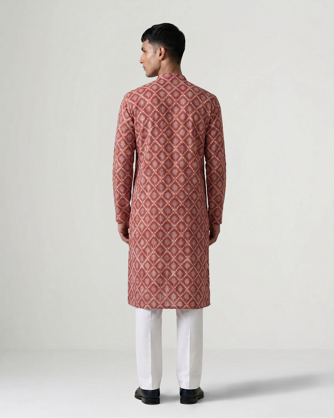 Red Handwoven Khadi Double Ikkat Kurta