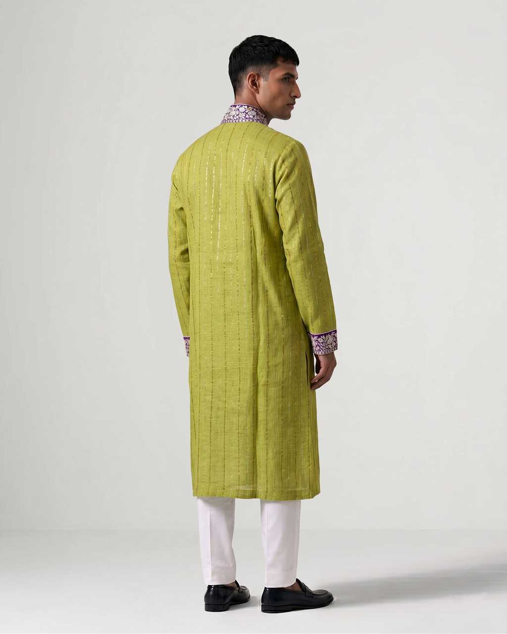 Green Handwoven Kota Kurta with Parsi Gara Embroidery