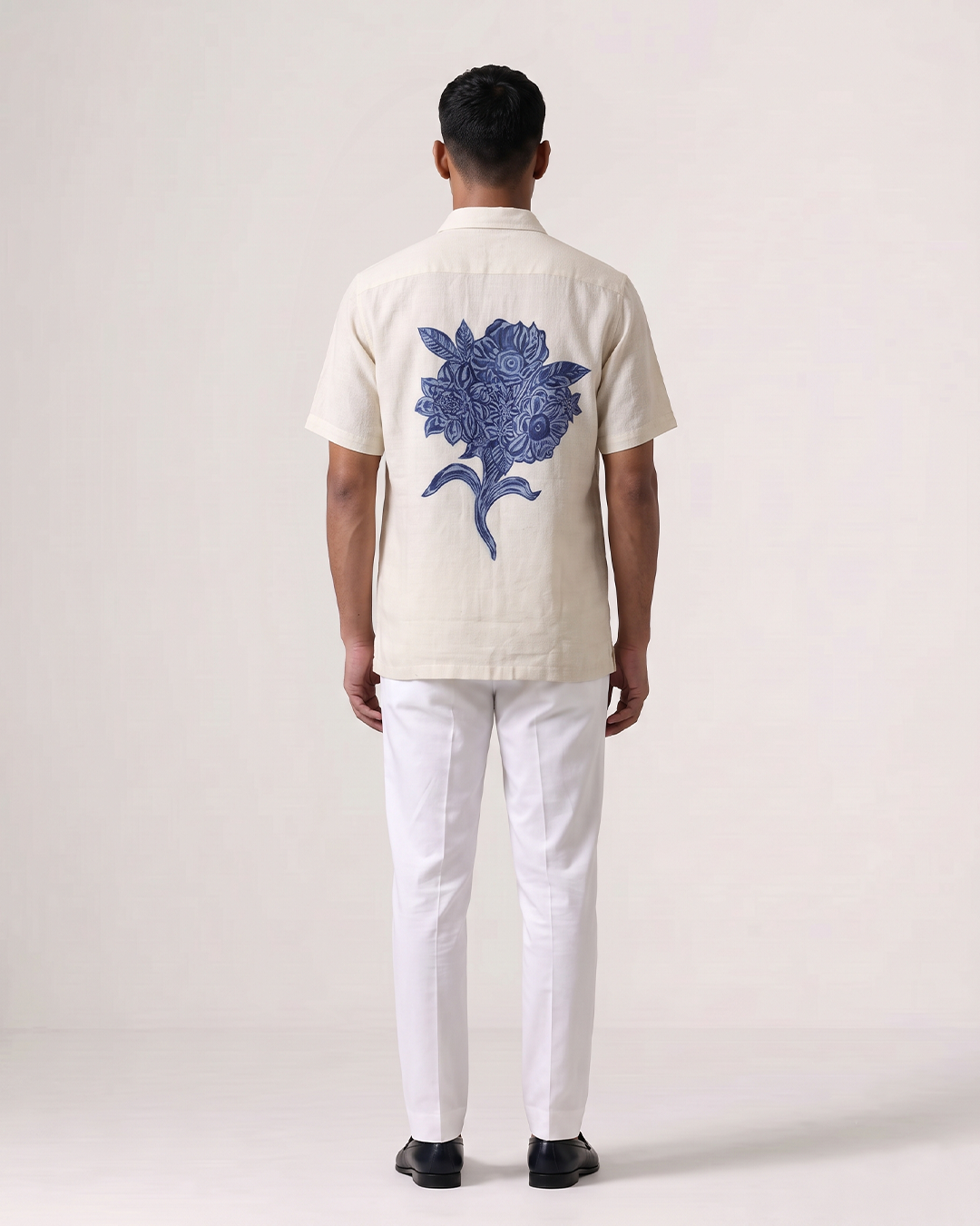 Neel Pushp - Handpainted Natural Indigo Khadi Shirt
