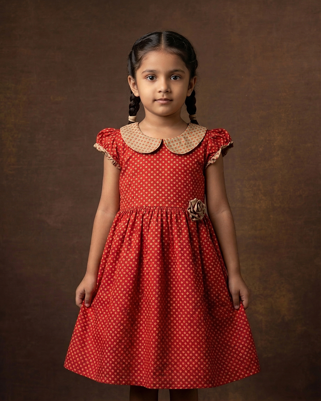 Red Bandhani Printed Frock