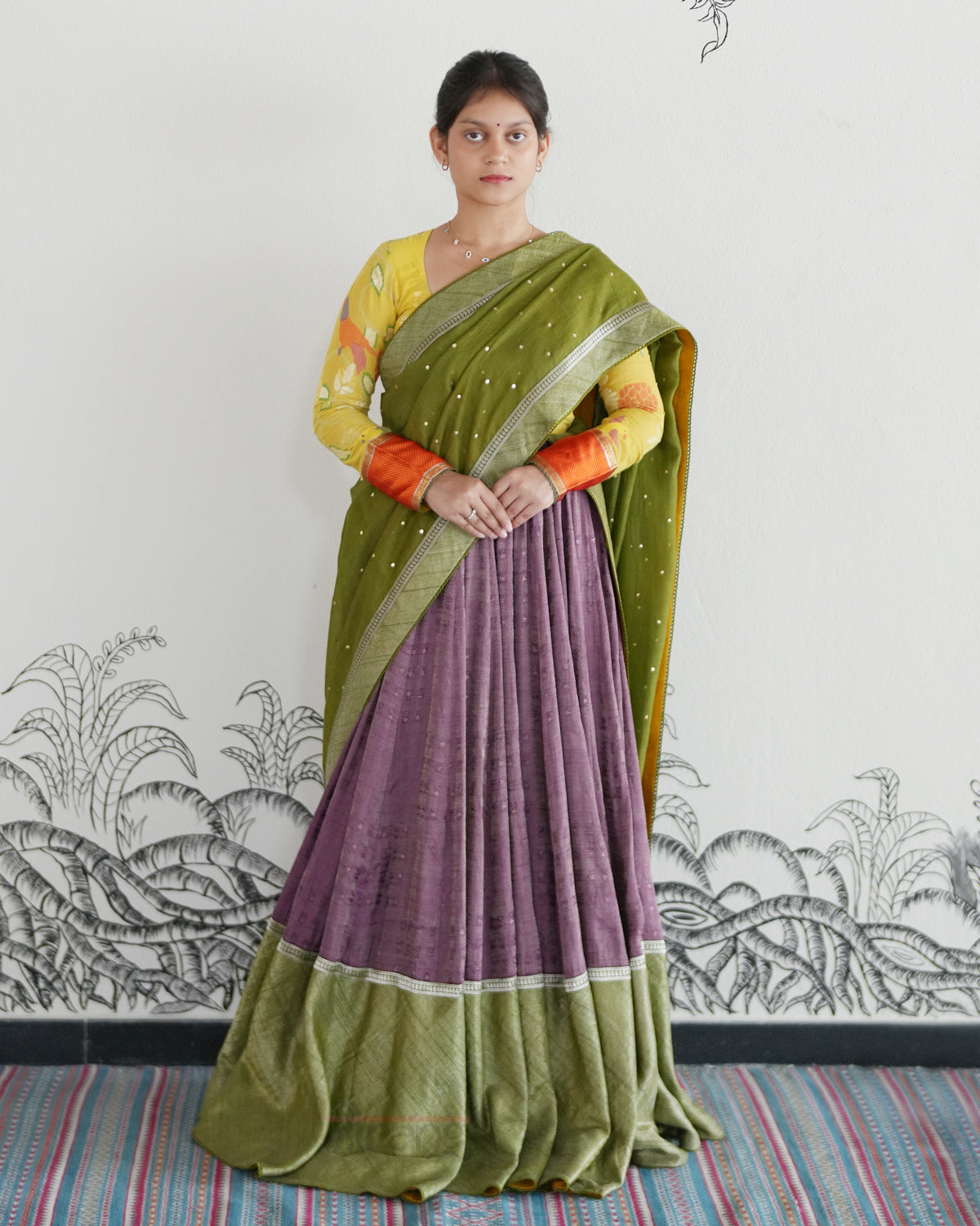 Mauve Handwoven Tussar Tissue Lehenga