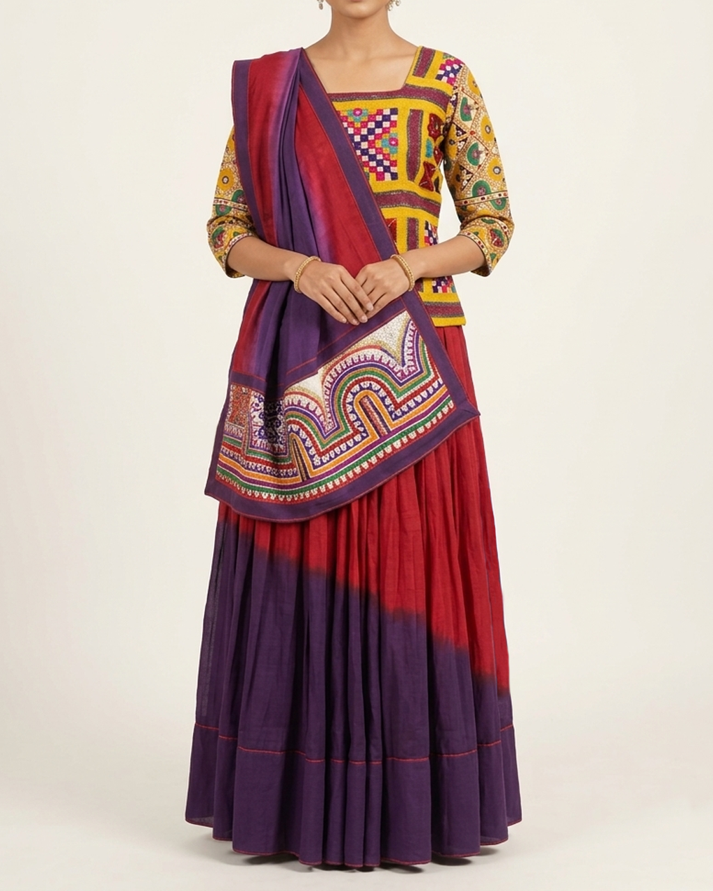 Handwoven Khadi Double Shade Lehenga