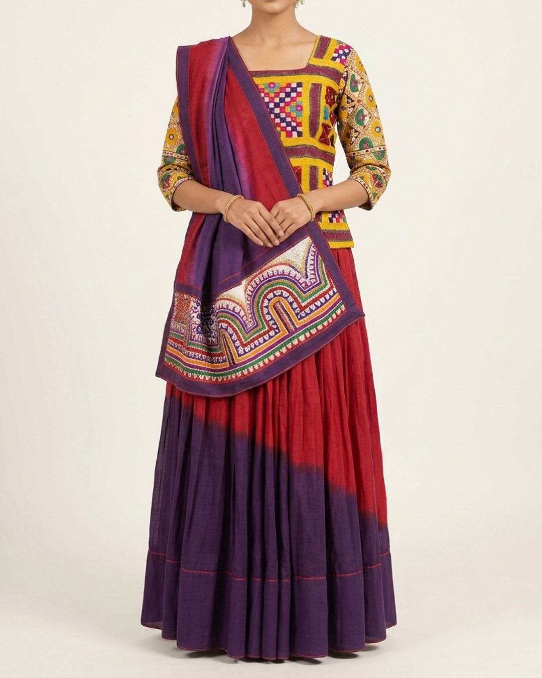 Handwoven Khadi Double Shade Lehenga