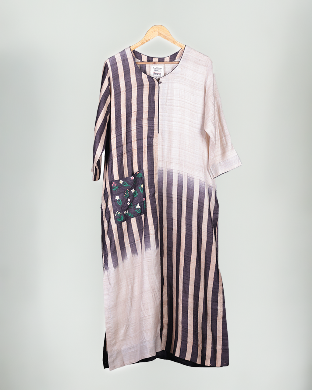 Beige Hand Block Printed Tussar Silk Kurta Set