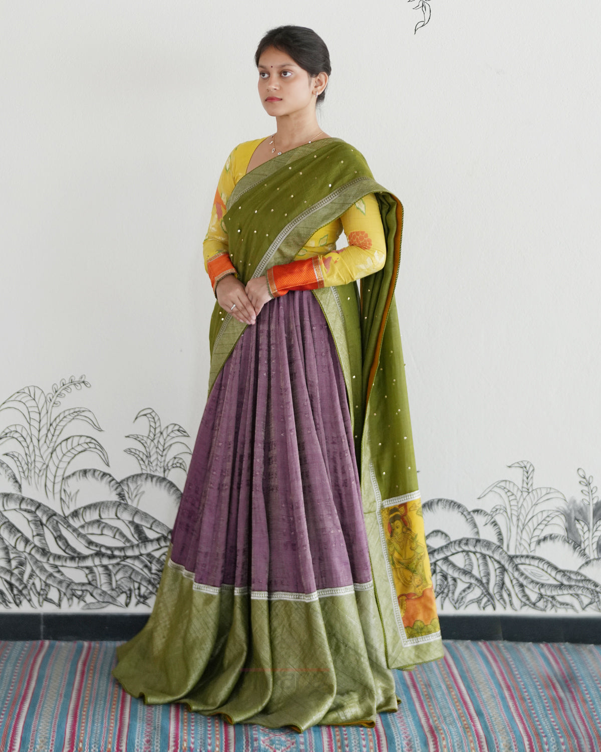 Mauve Handwoven Tussar Tissue Lehenga