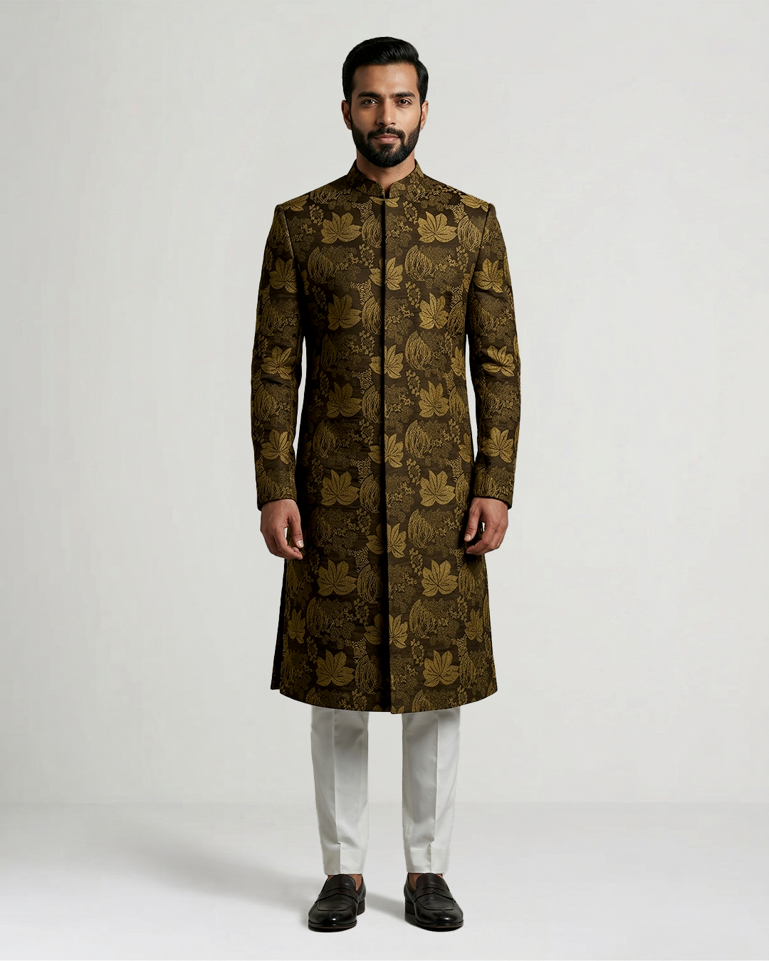 Green Handwoven Tussar Silk Embroidered Sherwani